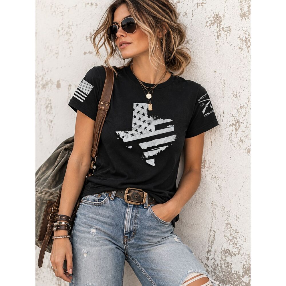Grunt Style Women’s S Black Texas Flag Graphic Tee Military Americana Streetwear